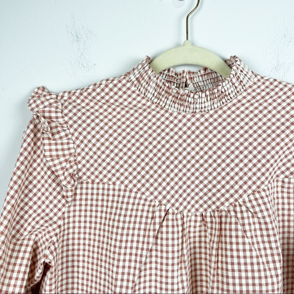 Andree by Unit Ivory and Rust Gingham Peasant Top - Picture 3 of 7
